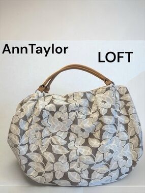 Ann Taylor Loft Large Beige White Lace Floral Tote Bag Shoulder Strap Handbag